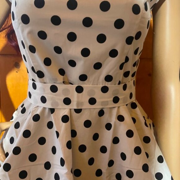 Women's Dress Retro Vintage Swing 1950's Short Sleeve Pokadot Print - Picture 3 of 7